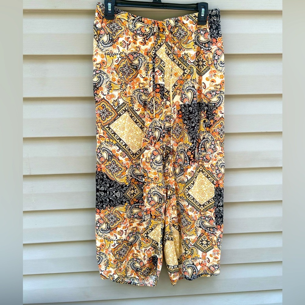 Cupcakes & Cashmere L paisley wide leg pull on palazzo pants patchwork boho